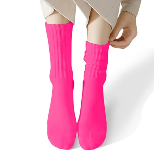 Image of COUVER Womens Scrunched Slouch Socks Soft Cotton Breathable Retro Crew or Knee High, Multiple Colors