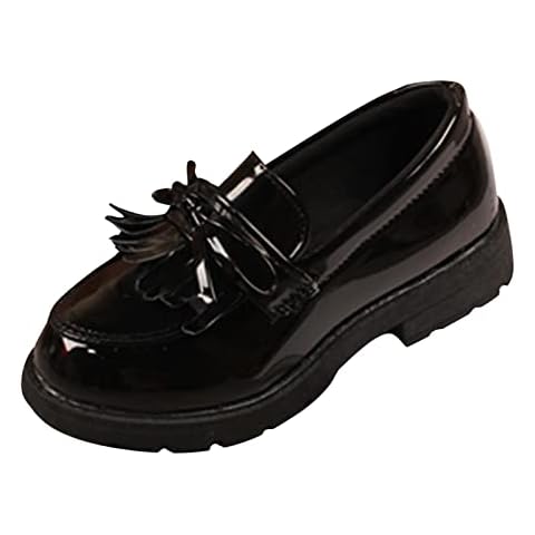 XIATANG Little Child Girls Slip On Leather Loafer Tassel Bow Flats School Dress Shoes For Girls Boys Kids Shoes Princess Shoes (Black, 2) Cover