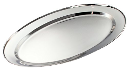 Buckingham Mirror Polish Oval Serving Tray Heavy Gauge Plate Stainless Steel Durable Meat Platter for Restaurant Catering Parties Buffet BBQs (55 Cm)