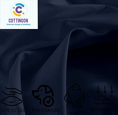 Image of Cottingon 4 PC Split /Flex Top King Sheets Sets for Adjustable Beds, Luxury Microfiber Half Split King Sheets for Sleep Number Beds fits 15 to 18 Inch Deep Mattress, Navy Blue