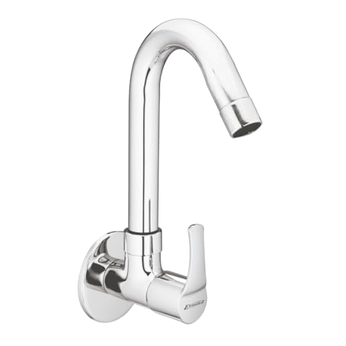 Image of Chrome Finish Silver Sink Cock | Wall Mounted Faucet for Kitchen & Utility Use - Sleek & Durable Design - Topaz