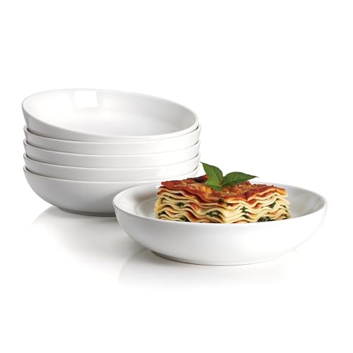 6-Piece Large Ceramic Pasta Bowl Set – White Porcelain Salad, Soup & Noodles – Microwave & Dishwasher Safe