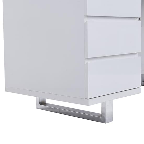 Image of Lakdi The Furniture Home and Office Modern High Gloss Computer Desk with Lockable Drawers and Storage, Writing Desk with Metal Leg and Integrated Open Shelves for White- 121534258
