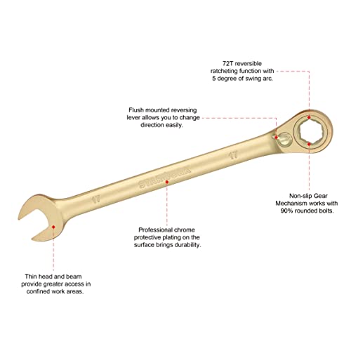 STARWORK 6-Point Metric 15° Offset GPlating™ Reversible Non-Slip Long Pattern Ratcheting Combination Wrench 17mm - Image 2