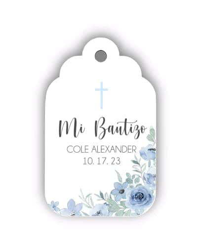Amazon.com: Floral Mi Bautizo Favor Tags Personalized Custom Baptism ...