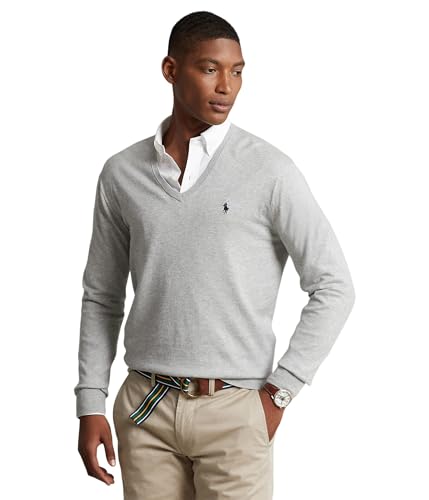 POLO RALPH LAUREN Cotton V-Neck Sweater Andover Heather XL at