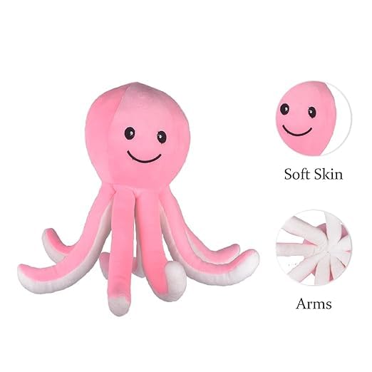 Image of Pink Octopus Plush Soft Toy for Kids - 30cm Stuffed Animal | Cute & Cuddly Sea Animal Toy for Boys & Girls | Birthday Gift
