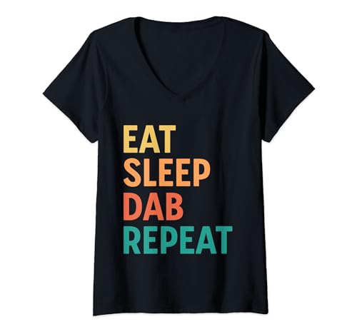 Mujer Eat Sleep Dab Repeat Retro Dabbing Camiseta Cuello V