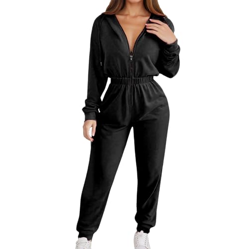 Celanisai Jumpsuits - Mono para mujer, para invierno, otoño, talla única, con cremalleras, monocolor, holgado, para negocios, con bolsillos y cordón, O negro., S