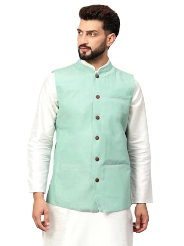 Image of LATEST CHIKAN Men's Traditional Cotton Solid Nehru Jacket /Waistcoat