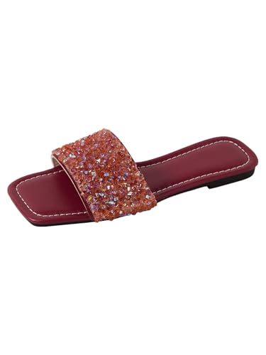 Image of GORGLITTER Women's Sparkly Jeweled Flat Sandals Dressy Open Toe Glitter Shiny Slippers Slip-on Shoes