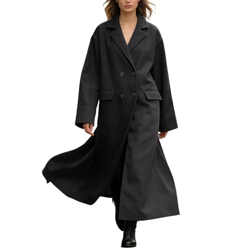 Manteau long automne femme chic coupe ample et col revers sans ceinture