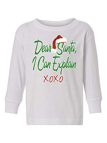 Awkward Styles Ugly Xmas Long Sleeve Shirt for Girls Boys Toddler Dear Santa I Can Explain Christmas Shirt White 4T