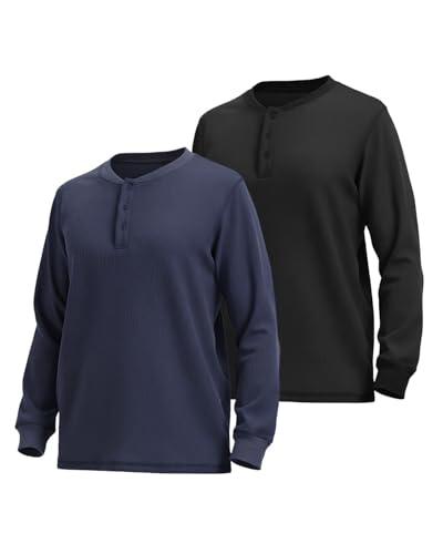 Liloak Men&rsquo;s Waffle Henley Shirts 2/3/4 Pack