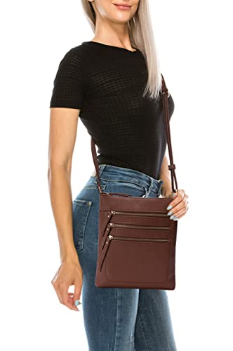 Image of Solene Crossbody Bag Functional Multi Pocket Messenger Purse Top Zip Closure Shoulder Handbag With Adjustable Strap