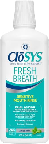 Image of CloSYS Mouthwash, 32 Ounce, Fresh Breath Mouthwash, Gentle Mint, Alcohol Free, Dye Free, pH Balanced Mouth Wash, Helps Soothe Entire Mouth, Fights Bad Breath (Pack of 12)