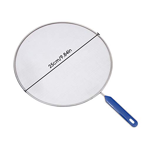 ZECAN Protection anti-éclaboussures en acier inoxydable - Protection anti-éclaboussures avec poignée en ABS - Anti-plaque - Protection anti-graisse - Ustensiles de cuisine (25 cm) Cover