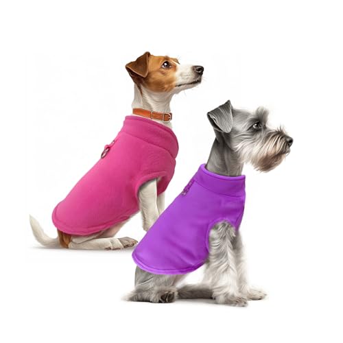 Sahunfri Paquete de 2 Jerséis Cálidos y Suaves para Perros y Gatos Pequeños, Suéteres de Forro Polar, Chaqueta de Invierno (Rose+Purple, Large)