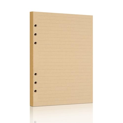 Mafegu Vintage Kraft Paper - A5 Lined Flipchart Refill, 80 Sheets (160 Pages) for 6-Ring Binders, Journal, Notebook, Diary