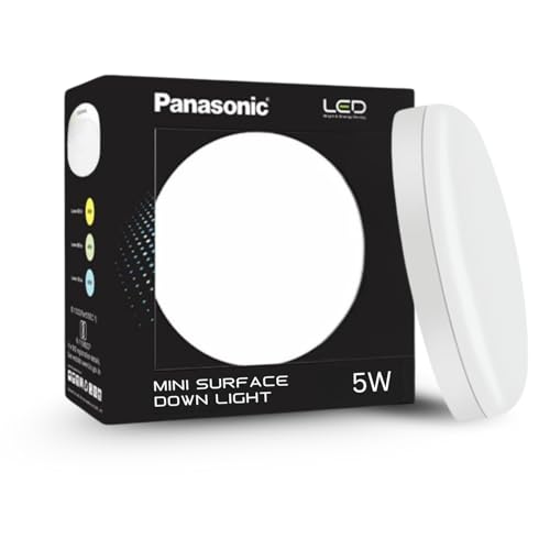 Image of Panasonic 5W Mini Surface Downlight, Surface Downlight for False Ceiling, Low-Depth Surface Fitting Warm White Downlight (3000K, PDLM28053),Polycarbonate