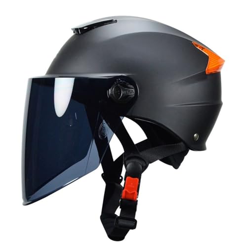 JATIBOSH Facile À Utiliser RéTro Demi Casque avec Mentonnière Réglable, pour Adapté Aux Motos ÉLectriques Scooters ECE Certifiés, Respirant Anti-Rayures Classic Casque Moto avec Visière