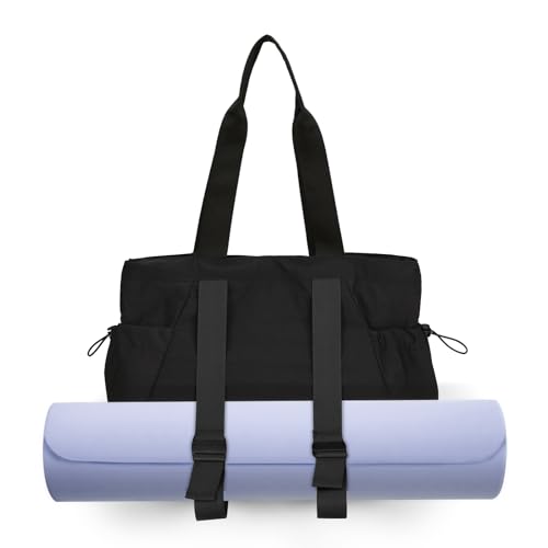 DLLTFPFE Yoga Bags for Women Gym Tote Bag with Adjustable Mat Holder Shoulder Bags Carrier Carryall for Yoga Pilates Travel Beach Work-Black