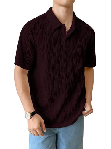 Image of GRECIILOOKS Men's Cotton T-Shirt - Soft Breathable Fabric || Half Sleeve Collar T-Shirt for Casual Summer (Plus Sizes Available), Burgundy, S