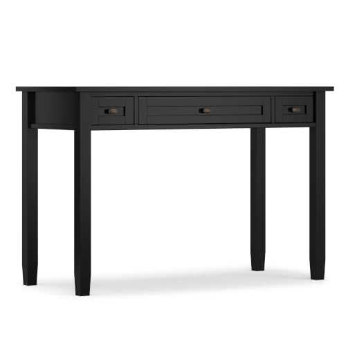 Image of SIMPLIHOME Warm Shaker Desk - 48 inch Wide Solid Wood Writing Desk in Black, Transitional Home Office Computer Desk for Living Room with Keyboard Tray, 2 Drawers and Storage