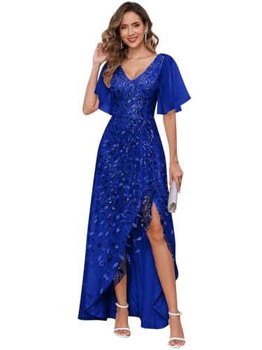 VCCICANY Sequin Mother of The Bride Dresses for Wedding Tulle Petite Tea Length Formal Evening Dresses with Sleeves