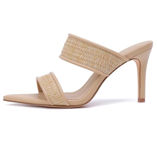 Image of vivianly Clear Pointed Toe Heels Sandals Transparent Strap Stiletto High Heels Slip on Mules for Women