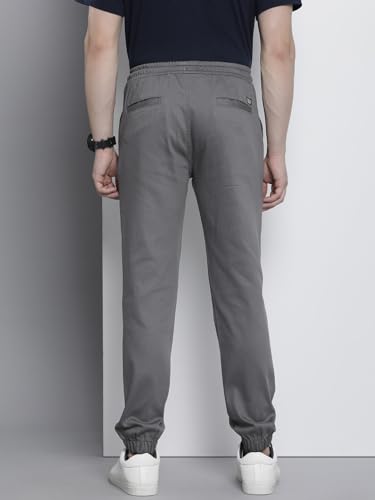 Image of The Indian Garage Co Men Slim Fit Solid Mid-Rise Stretchable Chino Joggers