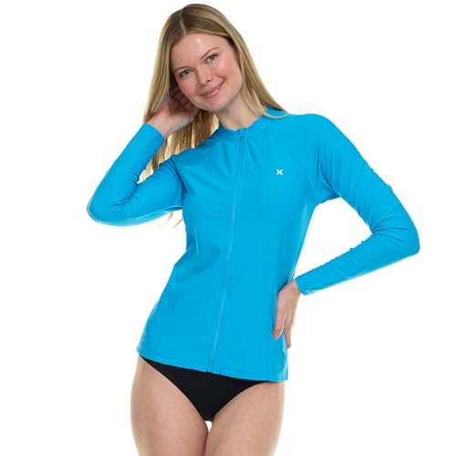 Image of Hurley Rash Guard for Women Full Zip, Zip Up Long Sleeve Swim Shirts for Women, Surfing Top UPF 50+ SPF Sun & UV Protection