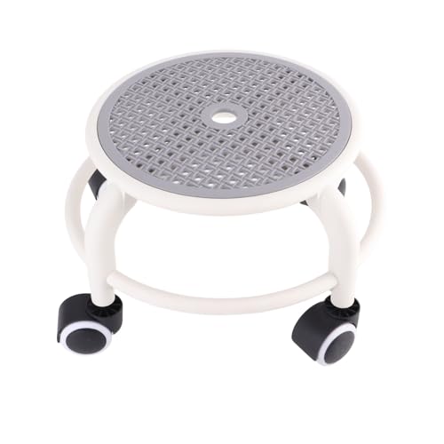 Sunicon Asiento con Ruedas Bajas, Taburete con Ruedas Redondo Hueco y Transpirable, Taburete con Escalón, Rueda Universal, Taburete Giratorio con Ruedas Pequeñas con Alta (Grey)