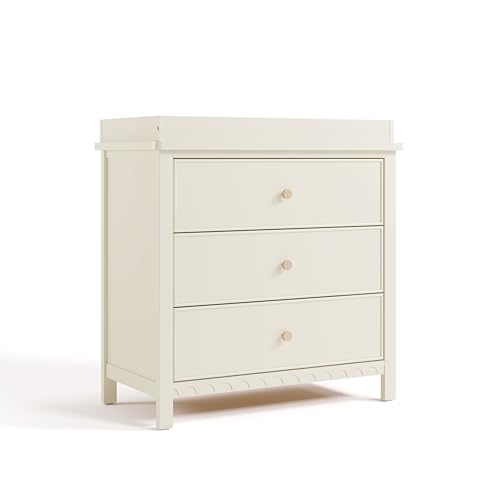 Image of Graco Sasha 3-Drawer Chest with Changing Table Topper (Frosted Oat) – GREENGUARD Gold Certified, Nursery Bedroom Wood Chest with Spacious Storage, Interlocking Drawer System, Pre-Installed Tracks