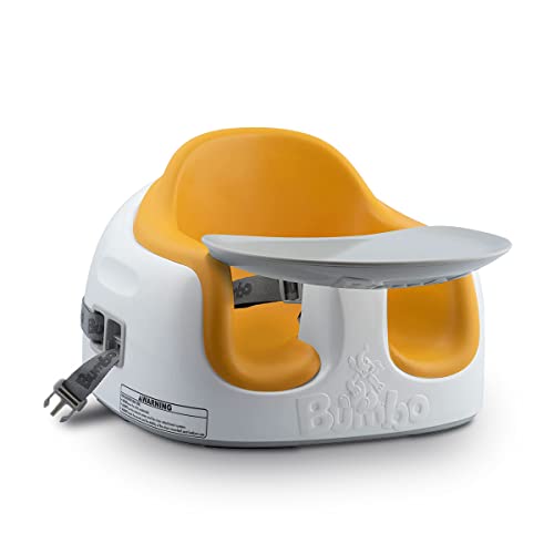 Bumbo Multi Seat   Asiento para Bebé 3 en 1   Asiento de Suelo, Trona Portátil y Alzador de Silla para Comer   Bandeja Extaíble y Altura Ajustable   Color Amarillo