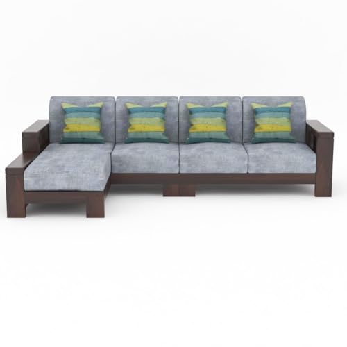Image of Sheesham Solid Wood L-Shape Sofa for Living Room (L-Shape) (Mahogany)