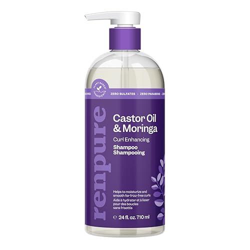 Renpure Moringa & Castor Shampoo, Plant-Based - Curl Enhancing - For Moisturized, Manageable & Smooth Curls - With Castor & Moringa Seed Oil - For Wavy To Curly Hair - 24 Fl Oz