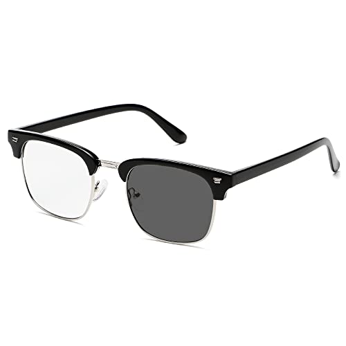 ZAMGIC Photochromic Sunglasses Blue Light Blocking Glasses for Men and Women Day Night Multi-use Eyeglasses (Matte Black)