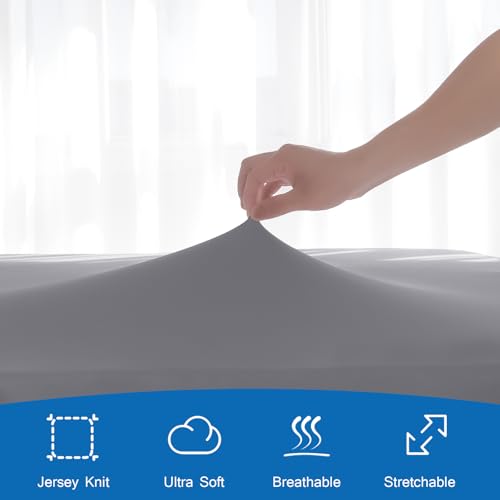 Image of Short Queen Fitted Sheet Only for RV Camper 60 inch X 75 inch up to 14 inch Deep Pocket, Bed Mattress Sheets Stretchable Breathable Jersey Knit Cover, Gray