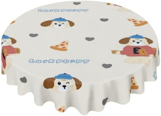 Cute Luck Dog Round Tablecloth Table Cloth Decor Washable Table Cover with Wrinkle Resistant for Home Kitchen Dining Room Picnic Camping Party