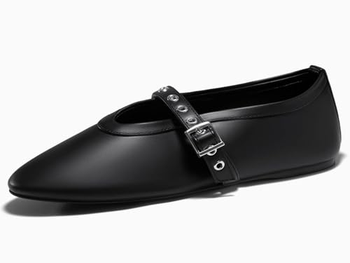 Image of Coutgo Womens Mesh Ballet Flats Mary Jane Fishnet Ballerina Buckle Strap Comfortable Causal Dress Shoes
