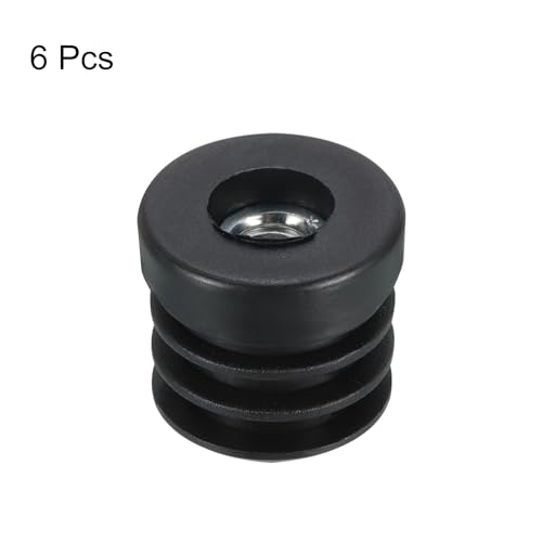 Image of uxcell 6Pcs Black Plastic Round Inserts for 25mm /0.98 inch OD Round Tube, M8 Thread, Furniture Leg Plugs