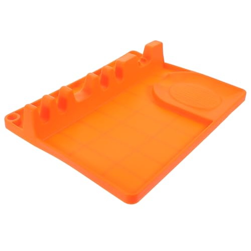 Homoyoyo Soporte de Cuchara de Silicona Naranja Grande 6 Agujeros, Tapete Antideslizante para Utensilios de Cocina, Accesorio Práctico para Escurrir y Mantener Ordenada la Encimera