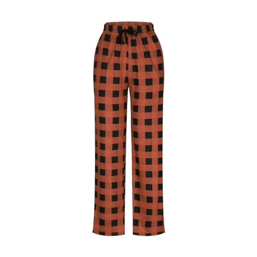 Mens Pajama Pants Elastic High Waisted Plaid Pants Wide Leg Straight Lounge Trousers Pants Pjs Bottoms with Pockets2