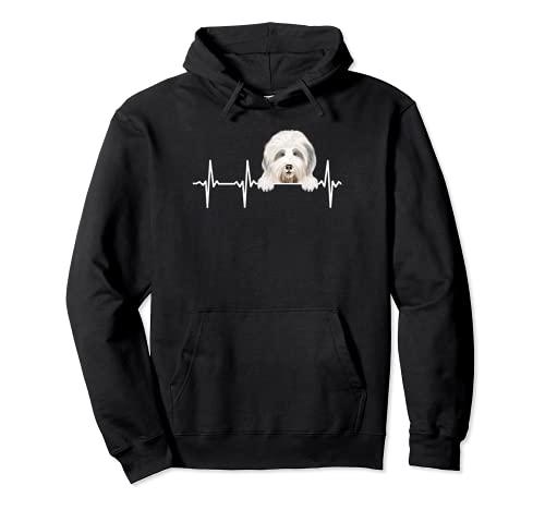Funny Dog Heartbeat For Old English Sheepdog Lovers Pullover Hoodie, Black