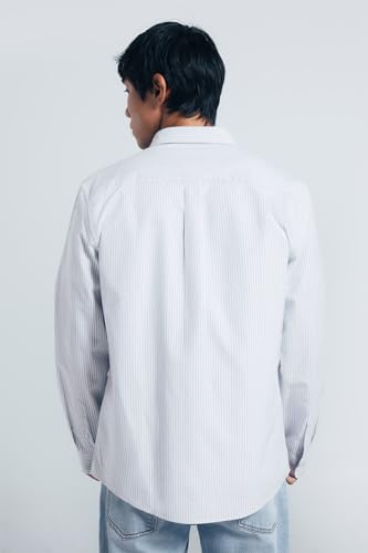 SPRINGFIELD Men's Striped Classic Oxford with Tree Embroidery Shirt, Blue, S