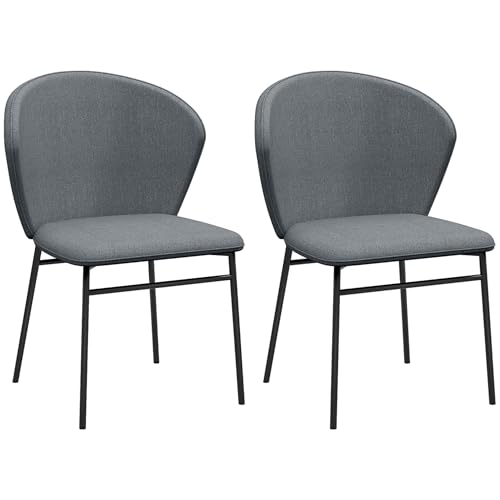 HOMCOM - Juego de 2 sillas de Comedor, Silla de Cocina, Asiento Acolchado de Tela, Aspecto Lino, Patas de Acero Estable, Silla de Oficina, diseño Moderno, Gris
