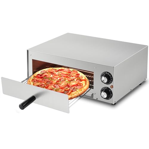 Commercial Countertop Pizza Oven, 1100W Stainless Steel Electric Pizza Maker with Timer & Crumb Tray for Home/Restaurant Silver 1100W 1-Tier Pizza Ove