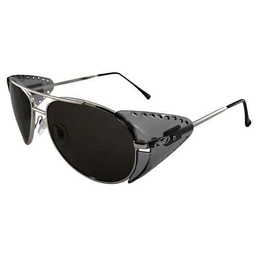 Global Vision Eyewear Aviator Z87 Motorcycle Sunglasses Silver Frames Smoke Safety Lens