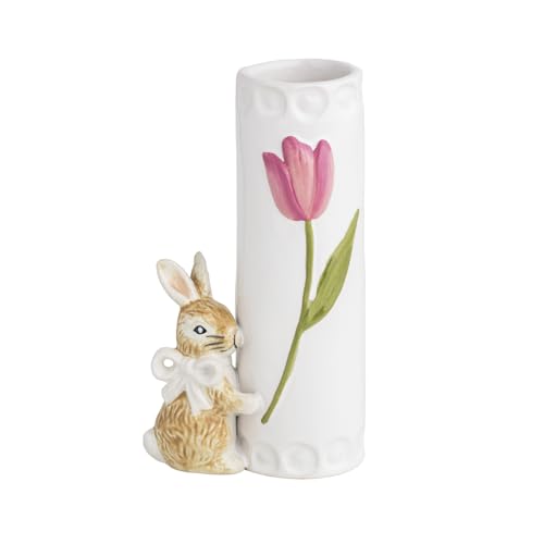 Vase de Pâques Mud Pie avec nœud et bourgeon lapin blanc en céramique - 2